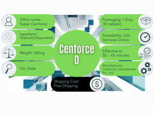 Cenforce D (Sildenafil & Dapoxetine) at USA Services Online Pharmacy Treats Erectile Dysfunction & Premature Ejaculation. Packaging, Dosages, Ingredients & Manufacturer.