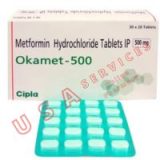 Okamet 500 tabets for treatment of Type 2 Diabetes with Metformin, an FDA-approved medication.